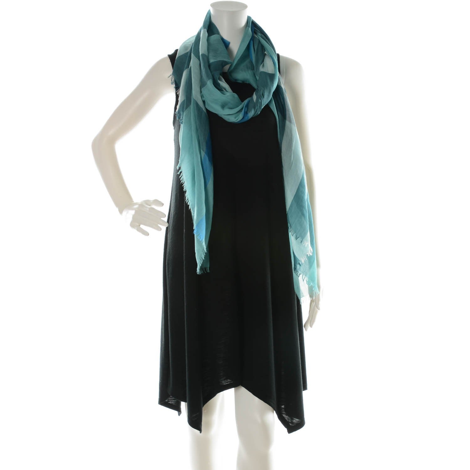 Burberry Modal Cashmere Silk House Check Lightweight Scarf Pale Peridot Blue 2 of 6