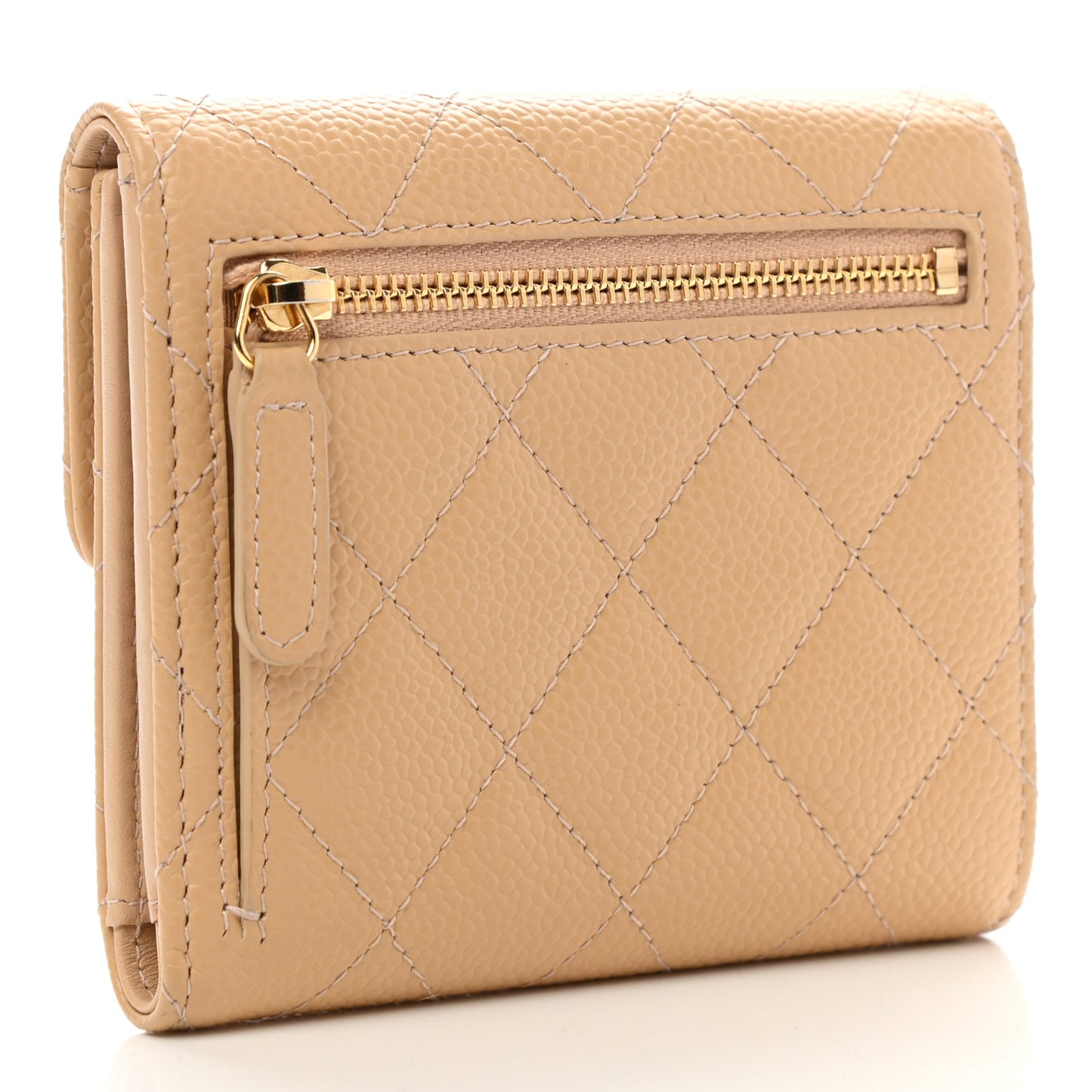 Caviar Quilted Compact Flap Wallet Beige