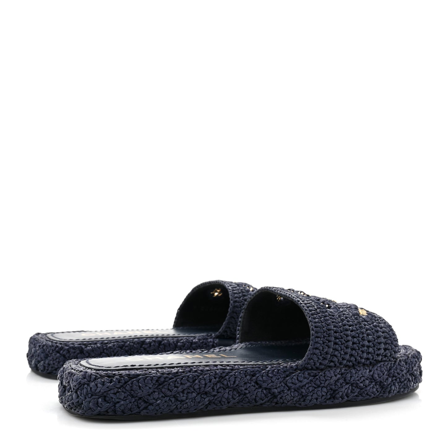 Braided Cord CC Espadrille Slip On Sandals 37 Navy Blue
