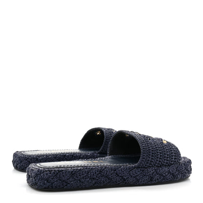 Chanel Braided Cord CC Espadrille Slip On Sandals 37 Navy Blue 4 of 9