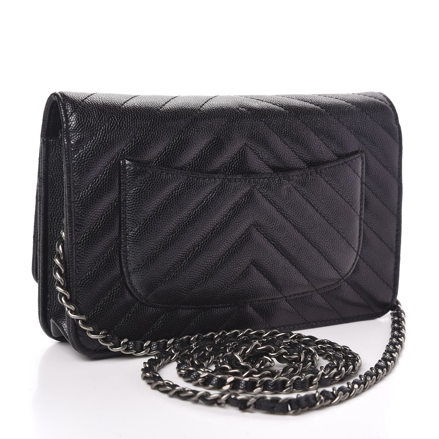 Chanel Iridescent Caviar Chevron Quilted Wallet On Chain WOC Black 1 of 12