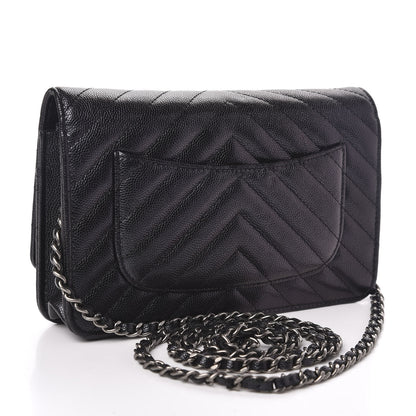 Chanel Iridescent Caviar Chevron Quilted Wallet On Chain WOC Black 1 of 12