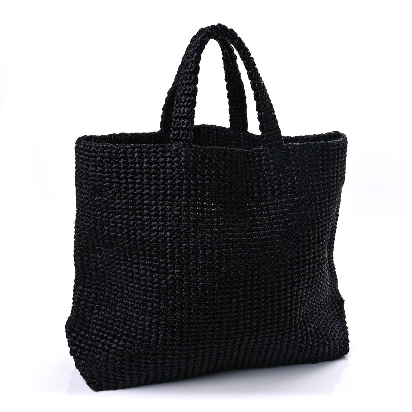 Yarn Raffia Effect Crochet Large Logo Tote  Black