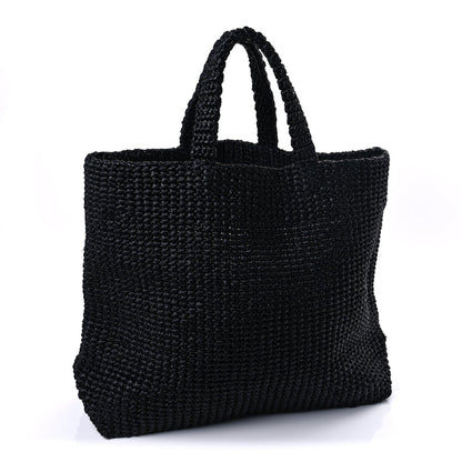Prada Yarn Raffia Effect Crochet Large Logo Tote  Black 2 of 8