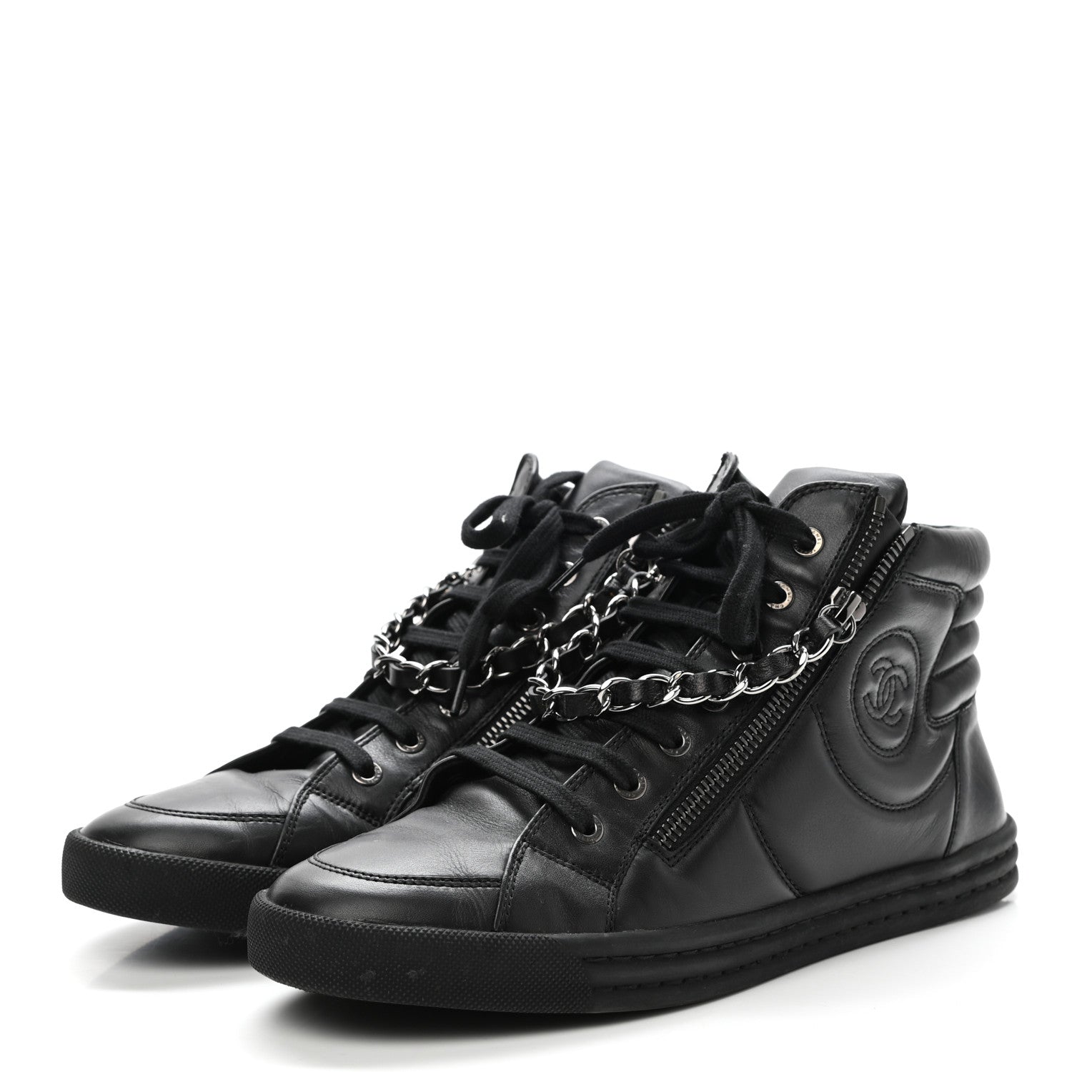 Chanel Lambskin Zipped Chain CC Sneakers 40.5 Black 3 of 10