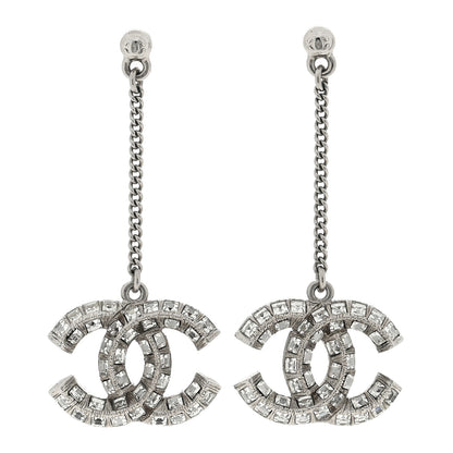 Chanel Crystal Baguette CC Dangle Earrings Silver 1 of 5