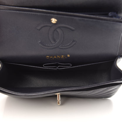 Chanel Caviar Chevron Quilted Small Double Flap Navy Blue 5 of 11
