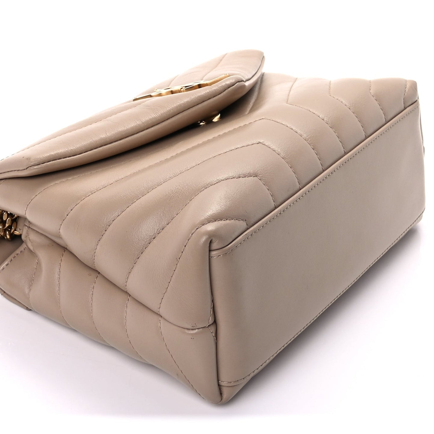 Calfskin Y Quilted Monogram Small Loulou Chain Satchel Dark Beige