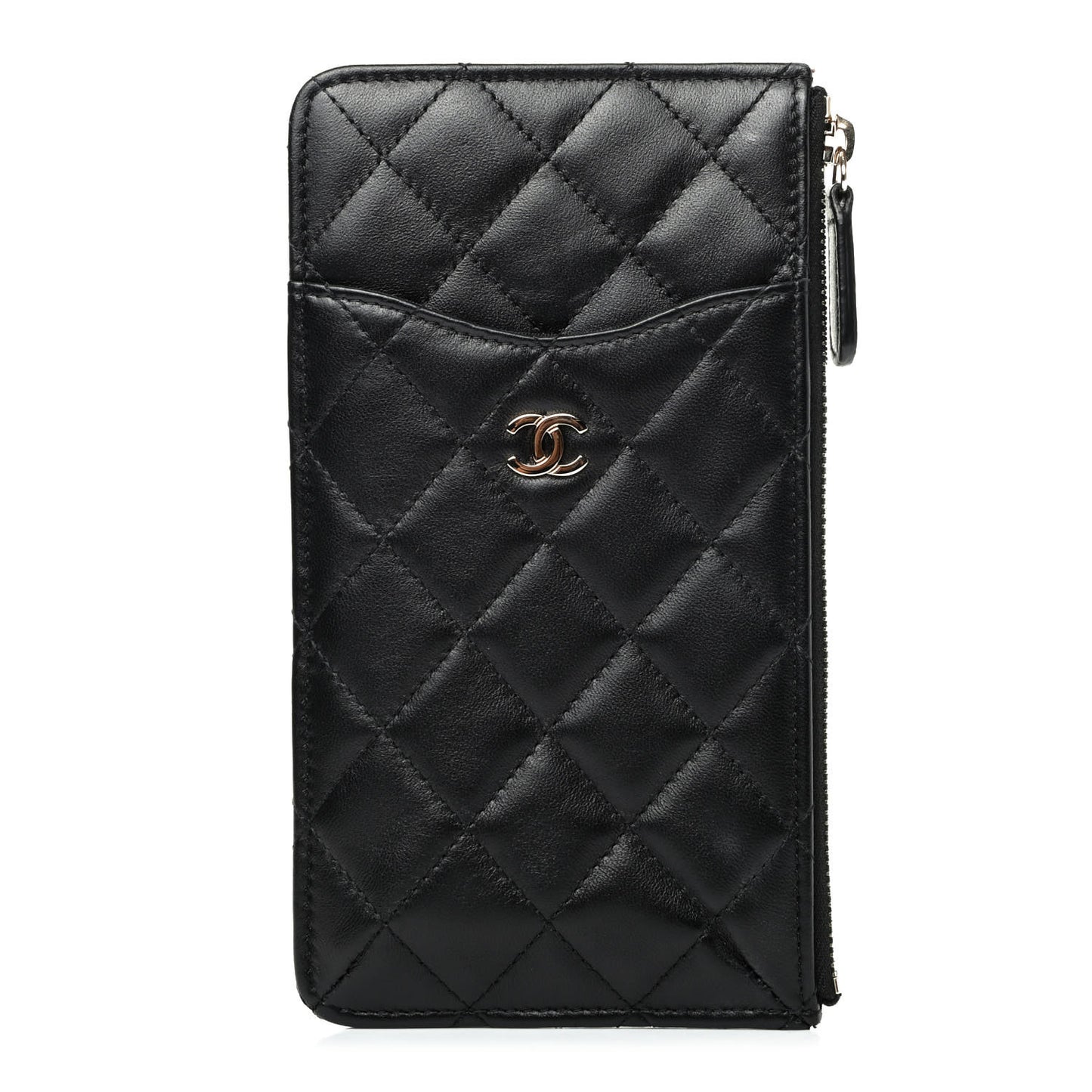 Lambskin Quilted Classic Flat Wallet Pouch Black