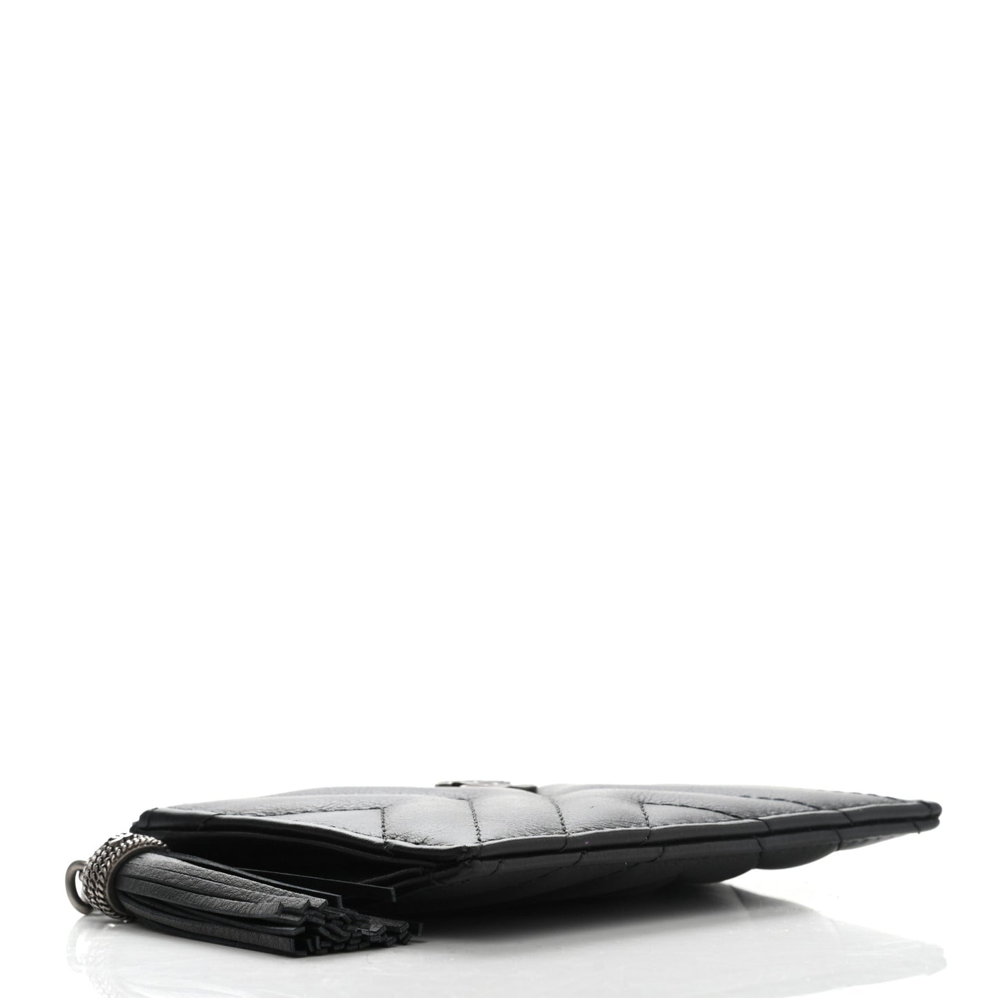 Calfskin Chevron Quilted Tassel Zip Card Holder Black