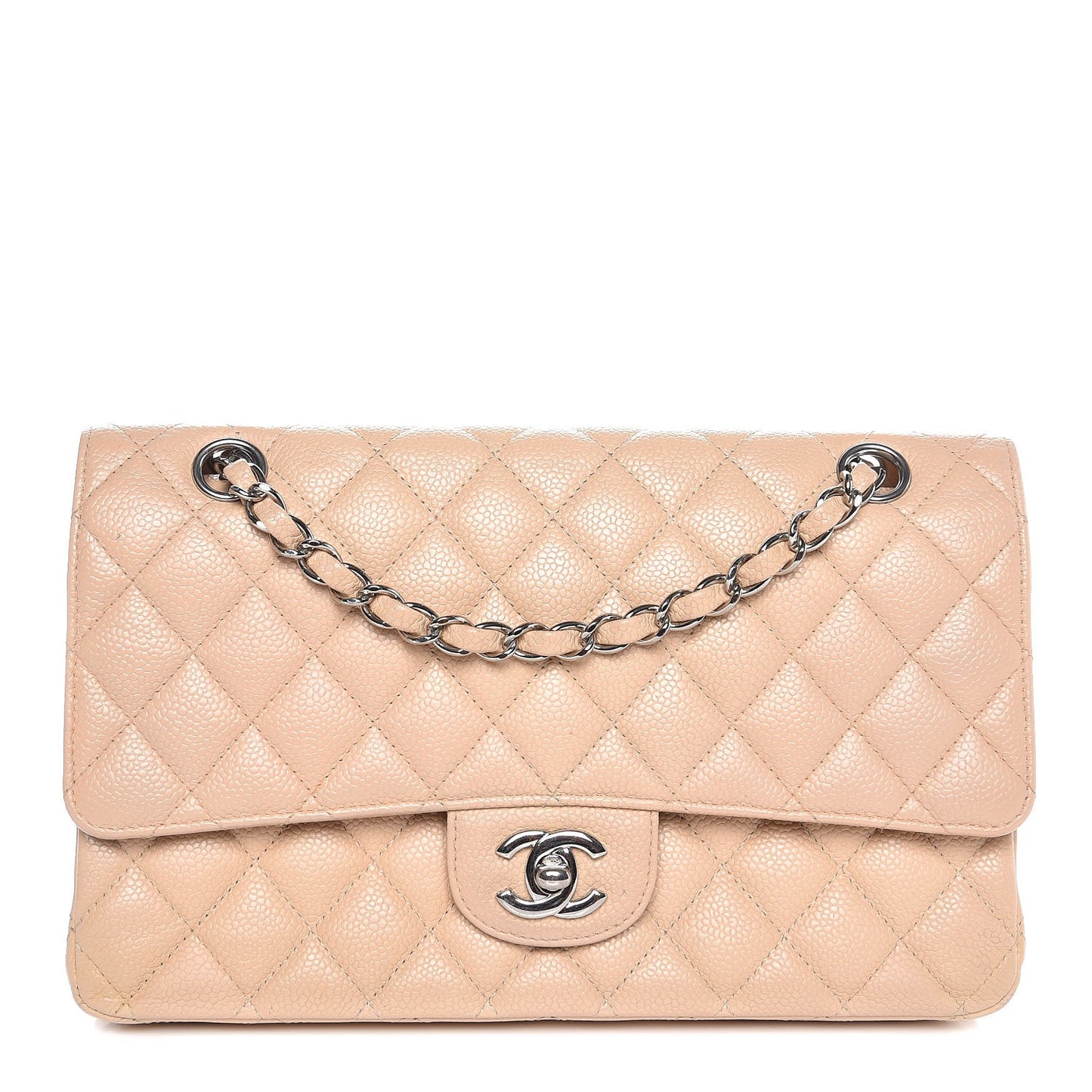 Caviar Quilted Medium Double Flap Beige Clair