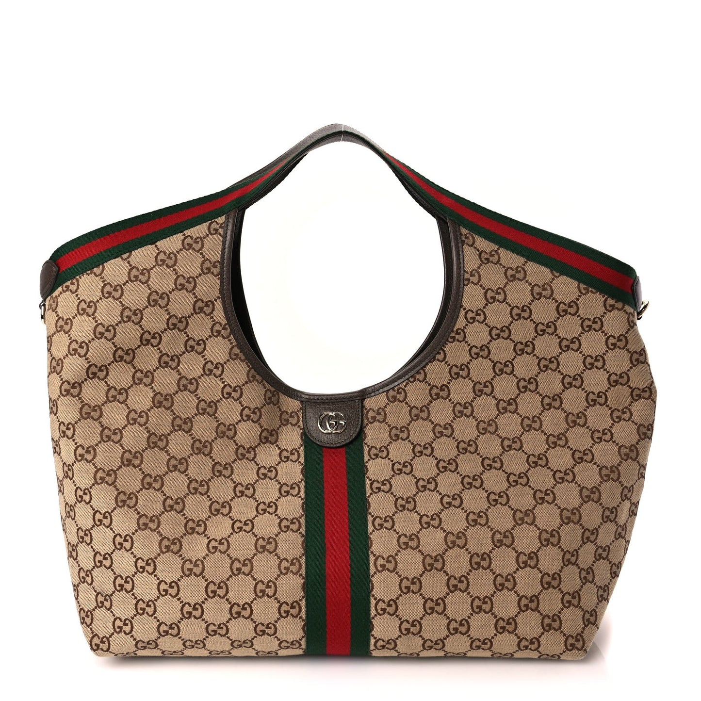 GG Supreme Monogram Web Large Giglio Tote Beige Dark Brown
