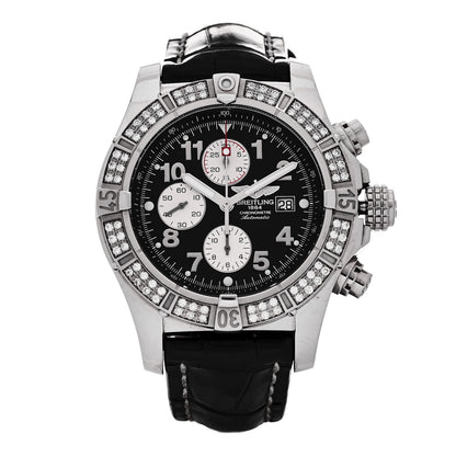 Breitling Stainless Steel Alligator Diamond Bezel 48mm Super Avenger Automatic Watch Black A13370 1 of 4