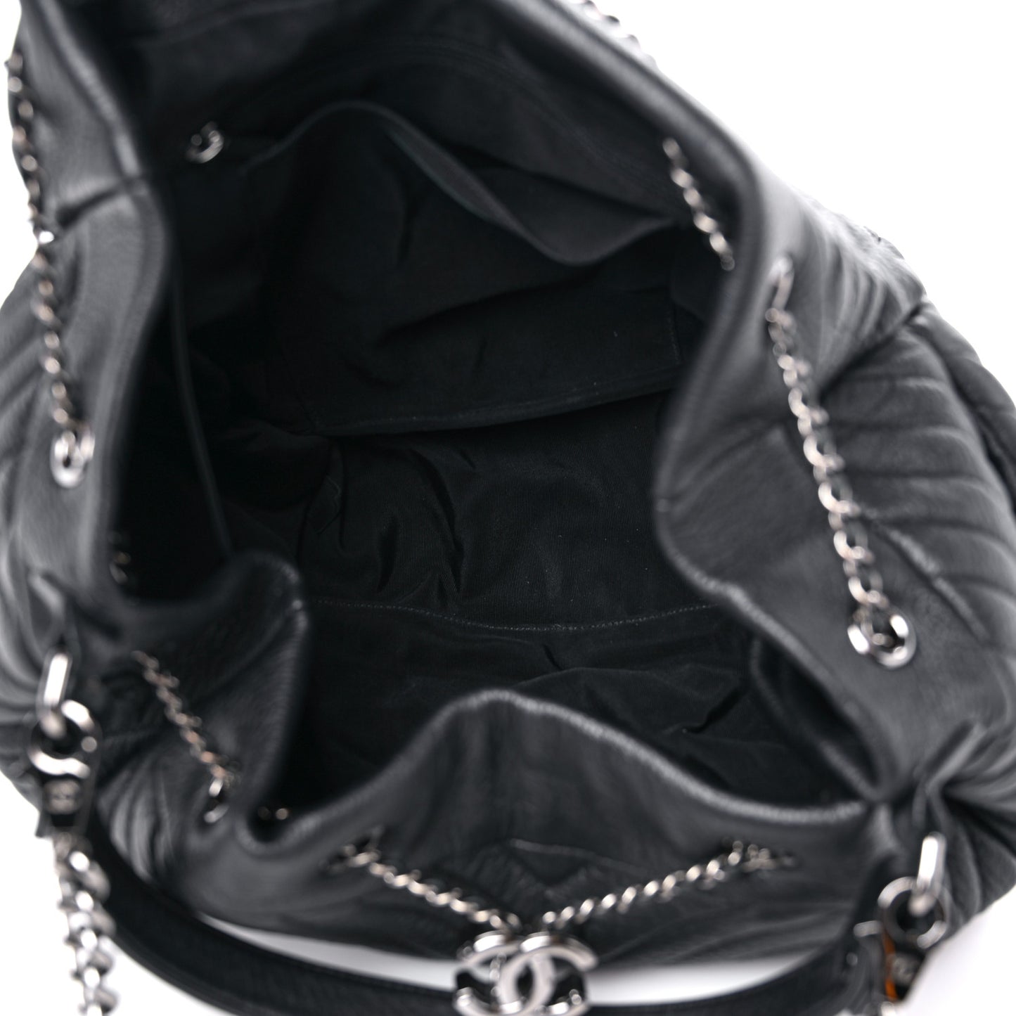 Deerskin Chevron Large CC Chain Bucket Drawstring Bag Black