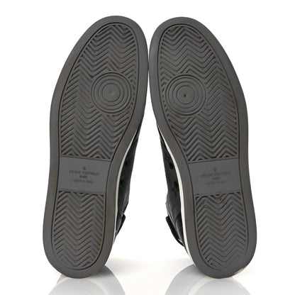 Louis Vuitton Calfskin Monogram Eclipse Mens Rivoli High Top Sneakers 10.5 Black Grey 6 of 7