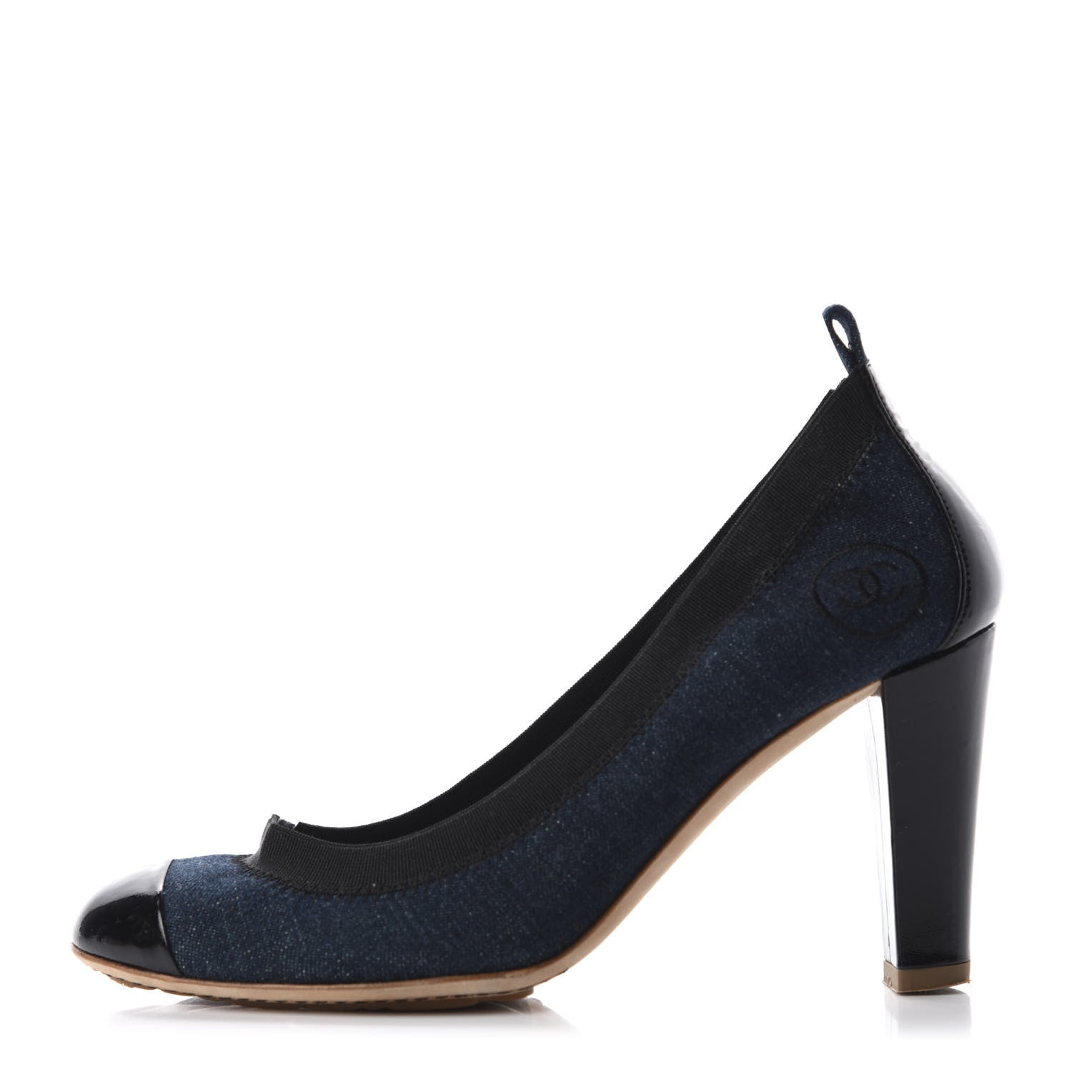 Chanel Denim Patent CC Elastic Stretch Pumps 36.5 Blue Black 1 of 11
