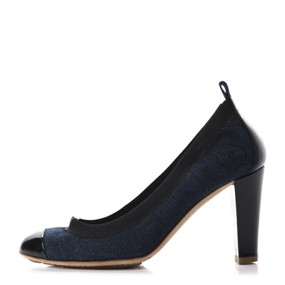 Chanel Denim Patent CC Elastic Stretch Pumps 36.5 Blue Black 1 of 11