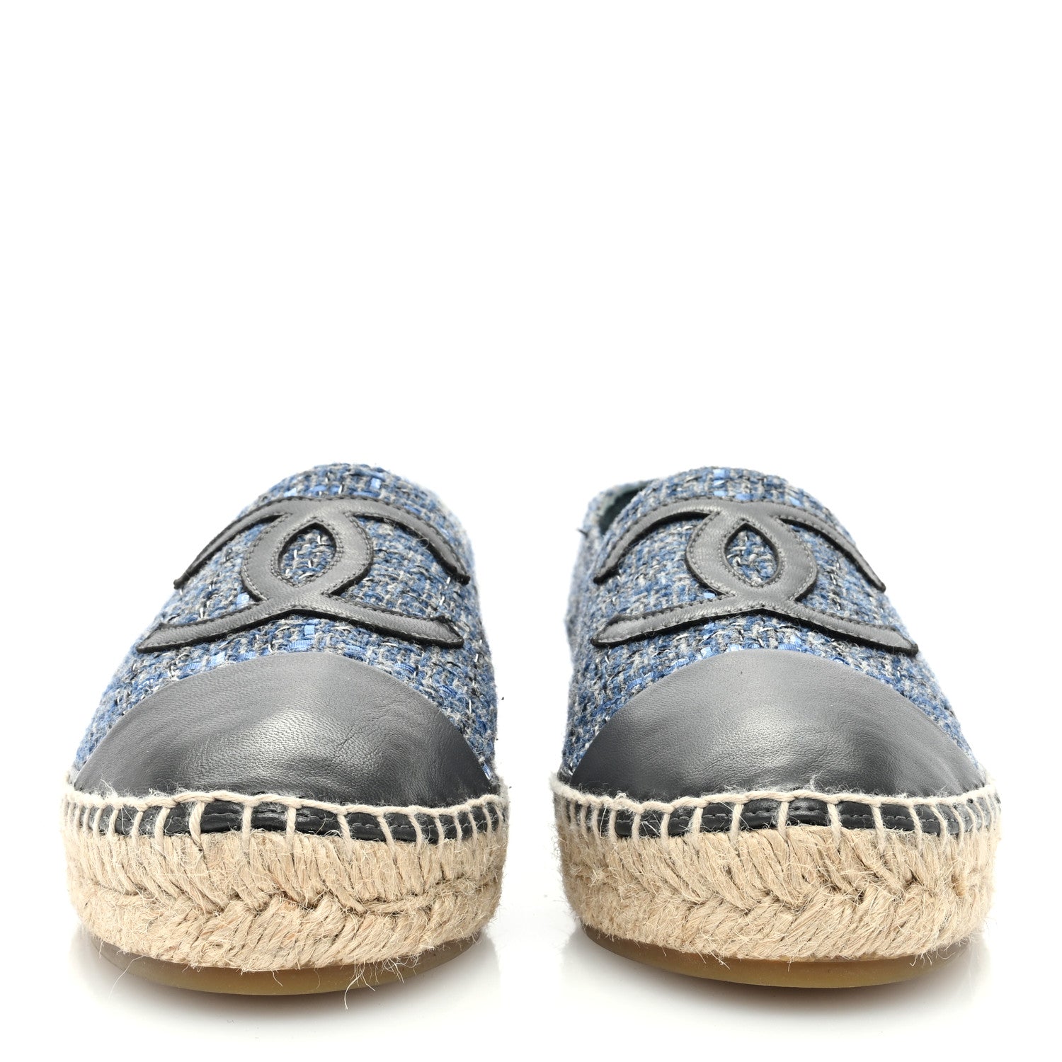 Chanel Tweed Lambskin CC Espadrilles 41 Blue Black 2 of 7