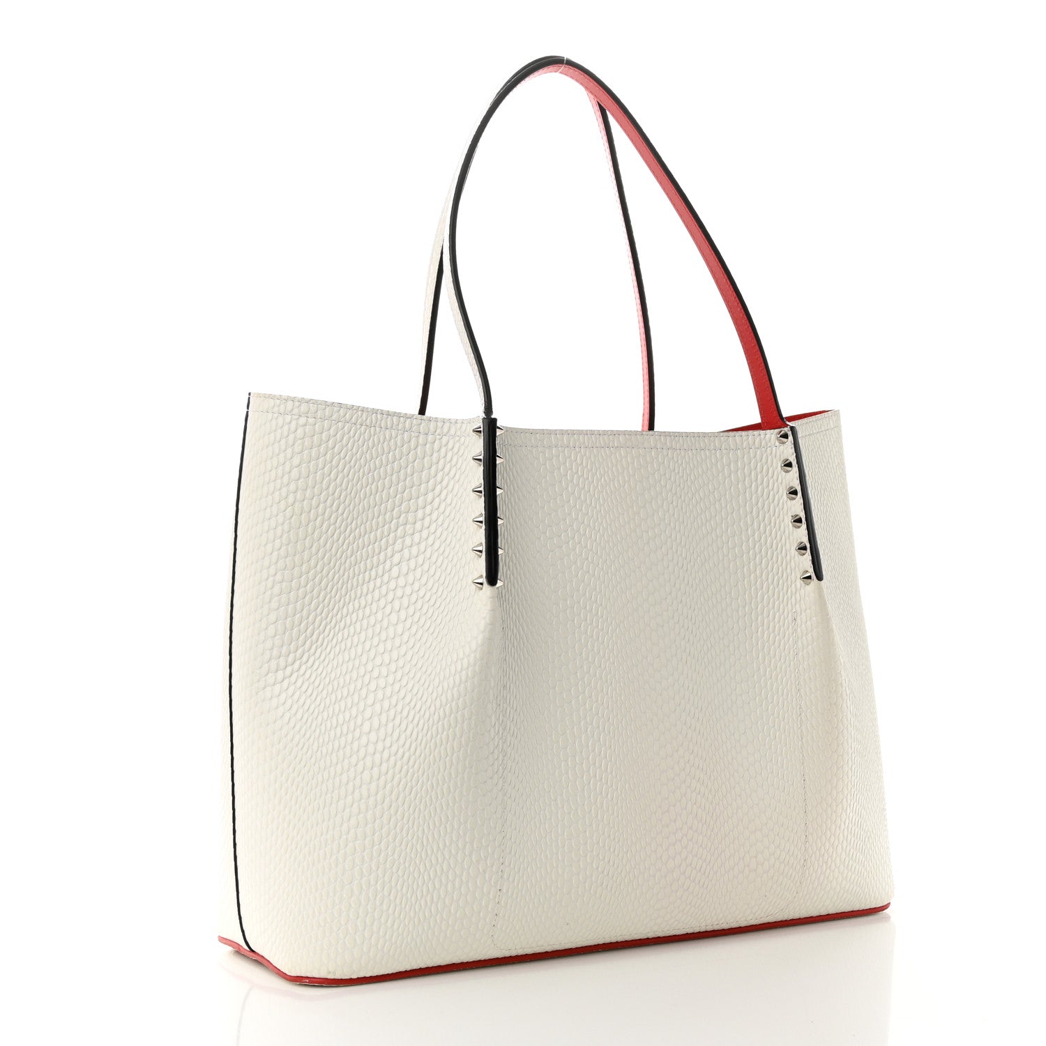 Christian Louboutin Calfskin Jurassic Embossed Spiked Large Cabarock Shopper Tote White 3 of 9