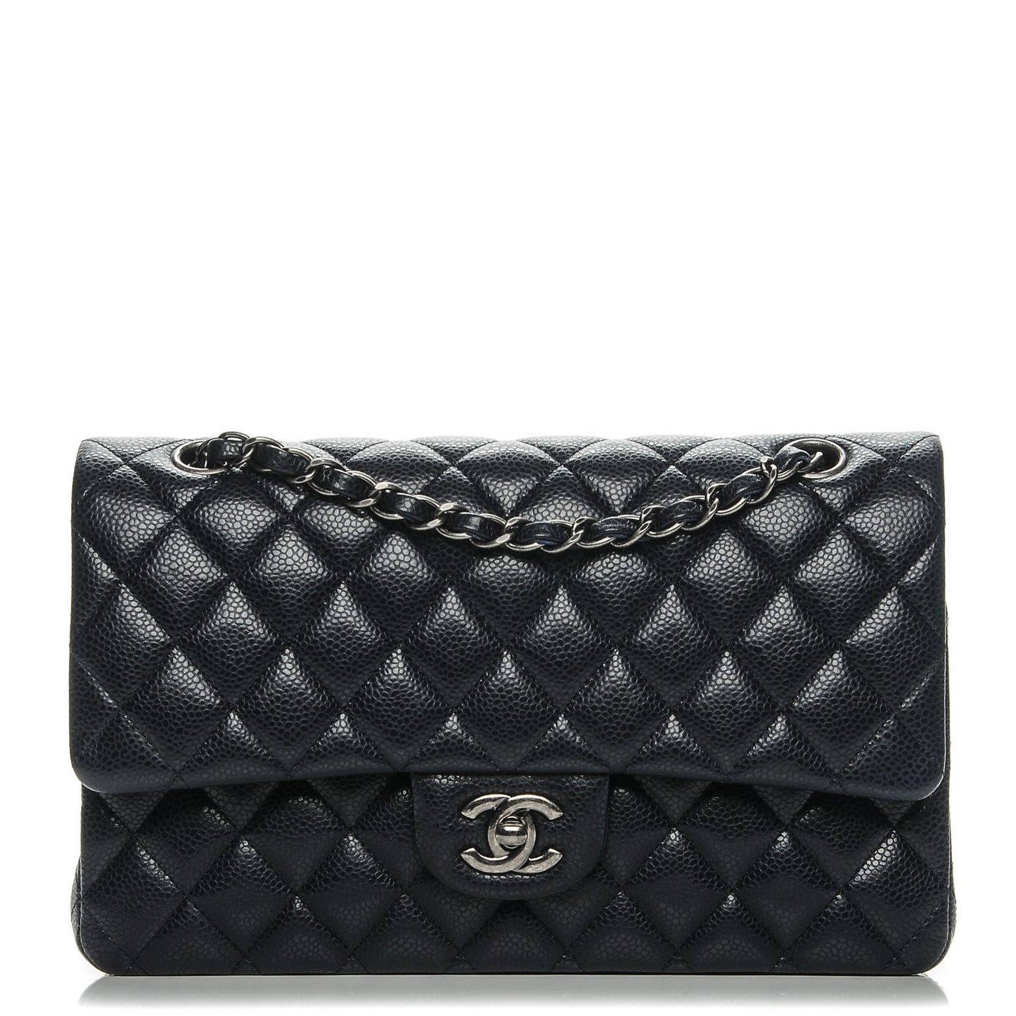 Caviar Quilted Medium Double Flap Navy