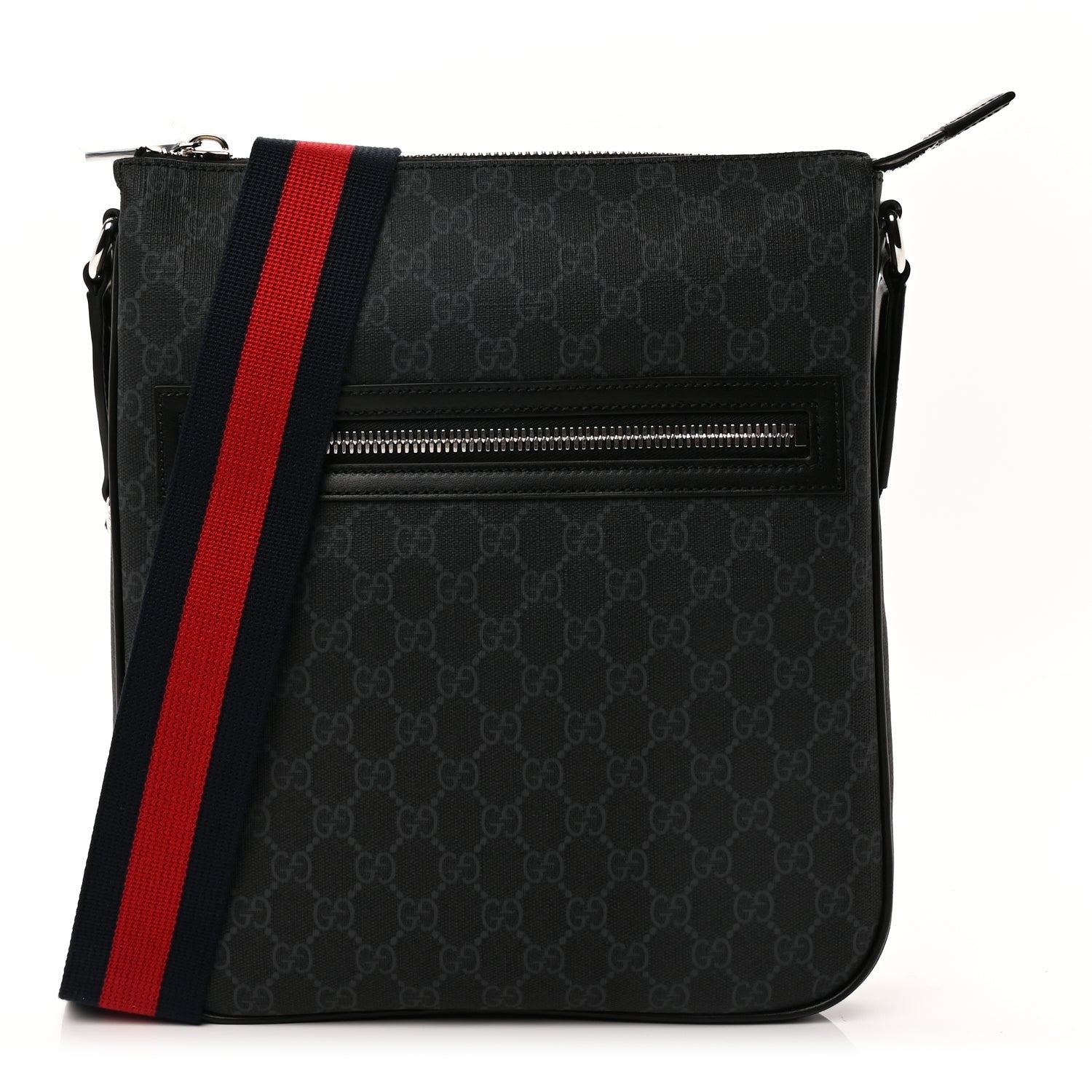 Gucci GG Supreme Monogram Appia Calfskin Web Large Messenger Bag Black Grey 1 of 8