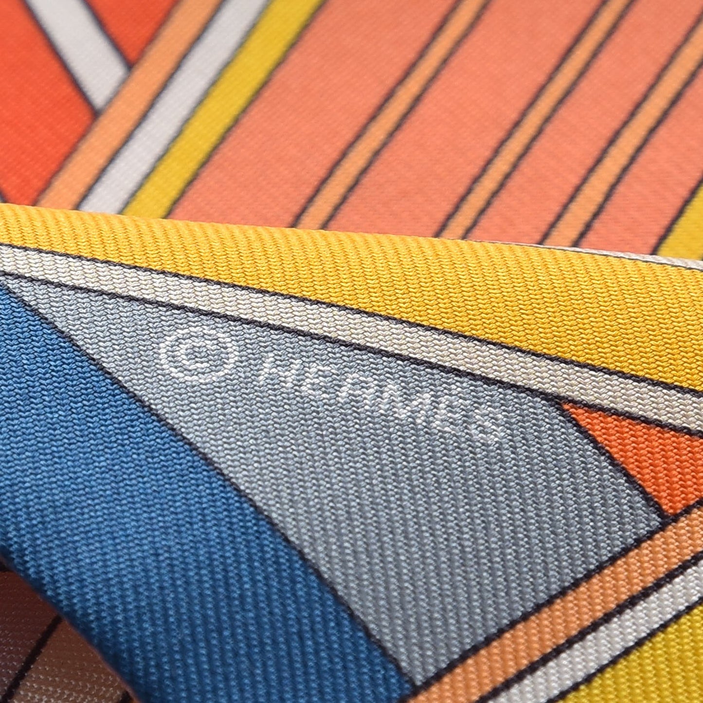 Silk Sangles En Zigzag Twilly Ivory Orange Bleu