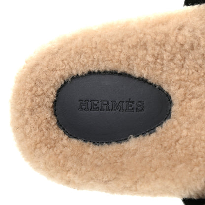 Hermes Veau Indios Woolskin Mens Chypre Sandals 43 Black Ecru 7 of 8