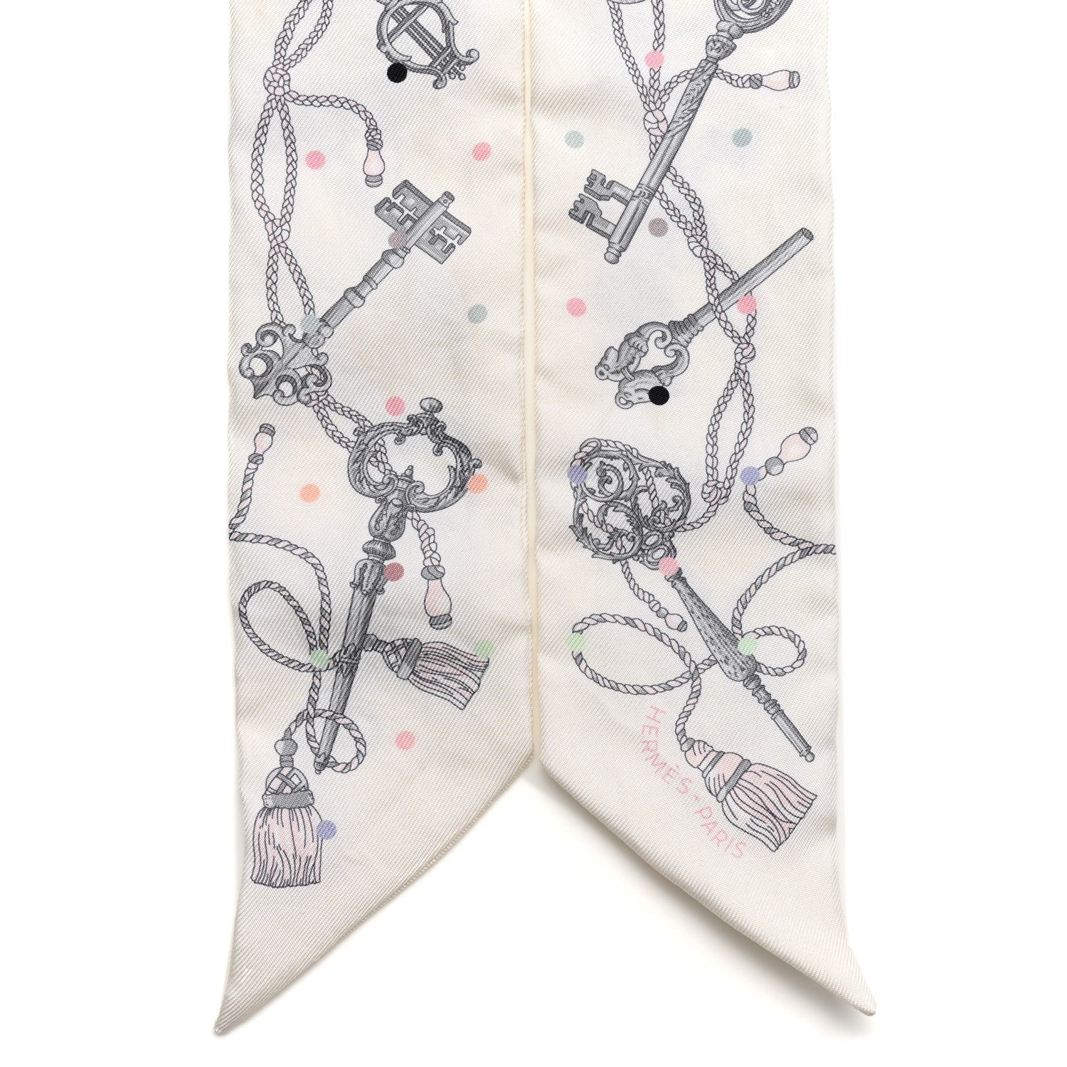 Hermes Silk Les Cles A Pois Twilly White Gris Acier 2 of 5