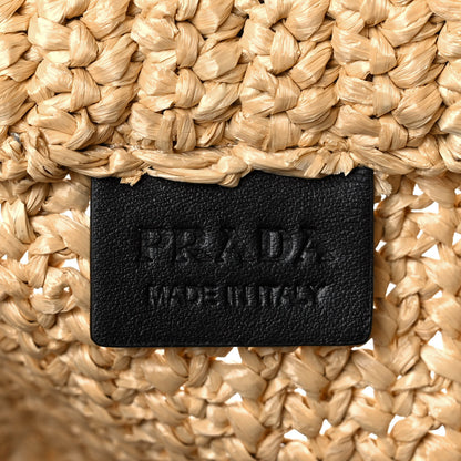 Prada Yarn Raffia Effect Crochet Embroidered Small Logo Tote Naturale 6 of 10