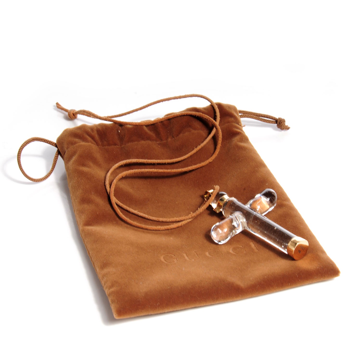 Chanel GUCCI 18K Yellow Gold Glass Cross Necklace 5 of 5