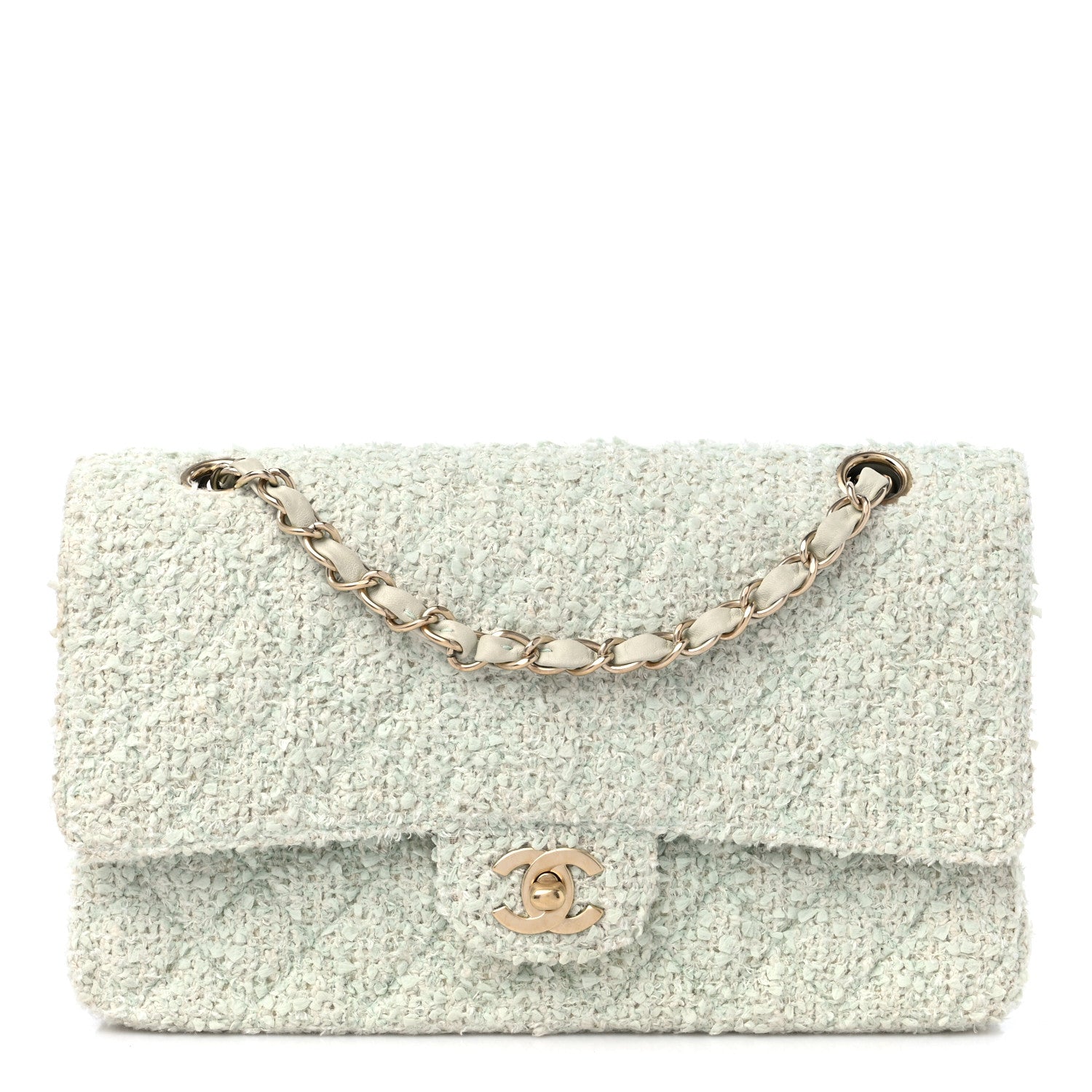 Chanel Tweed Quilted Medium Double Flap Light Turquoise 1 of 19