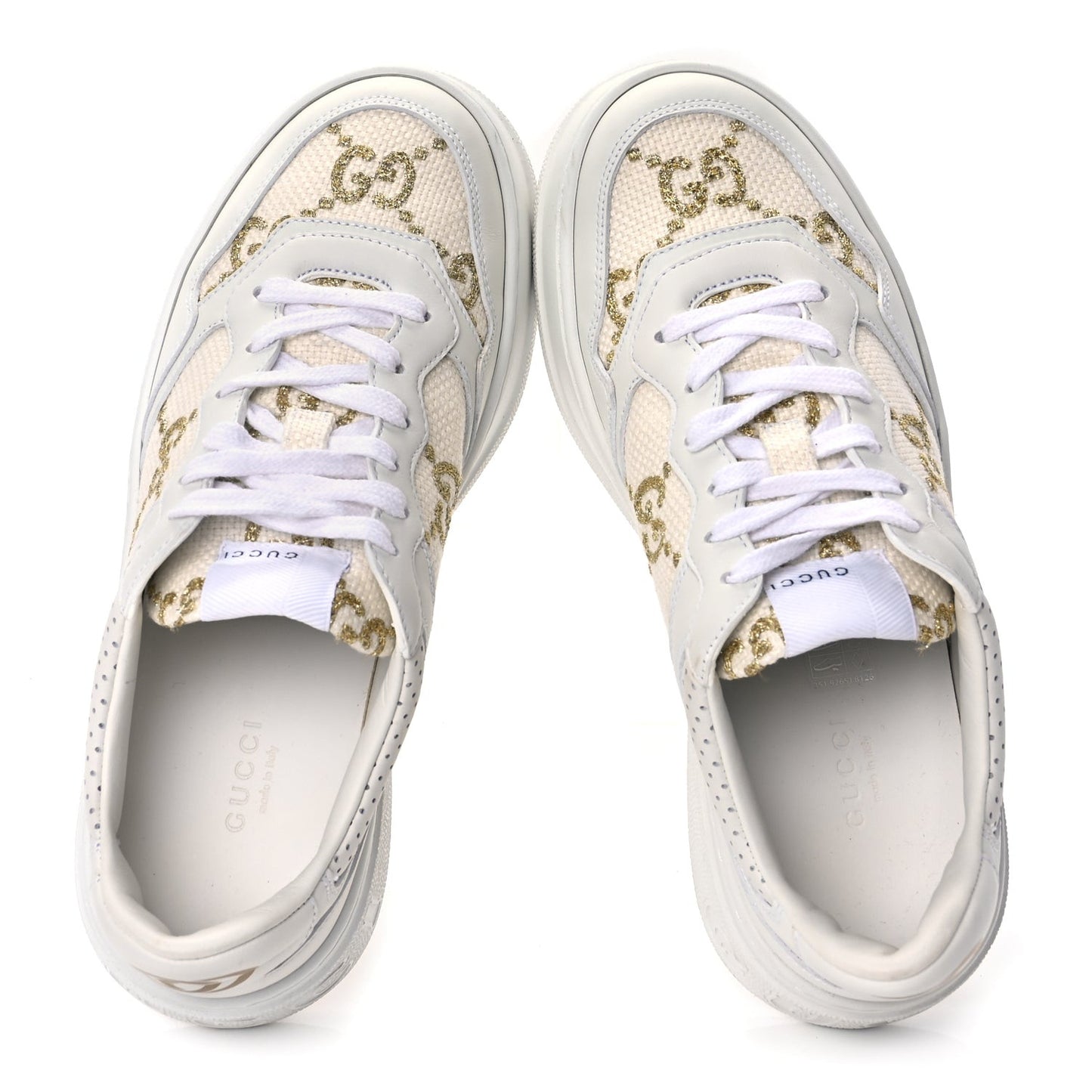 Dali Soft Calfskin GG Tennis Embossed Perforated Womens Platform 55mm Sneakers White Gold