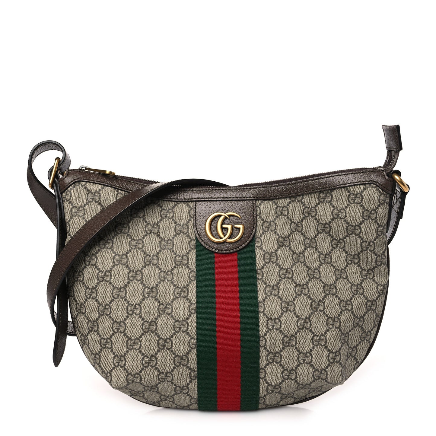GG Supreme Monogram Web Small Ophidia Half Moon Hobo Brown