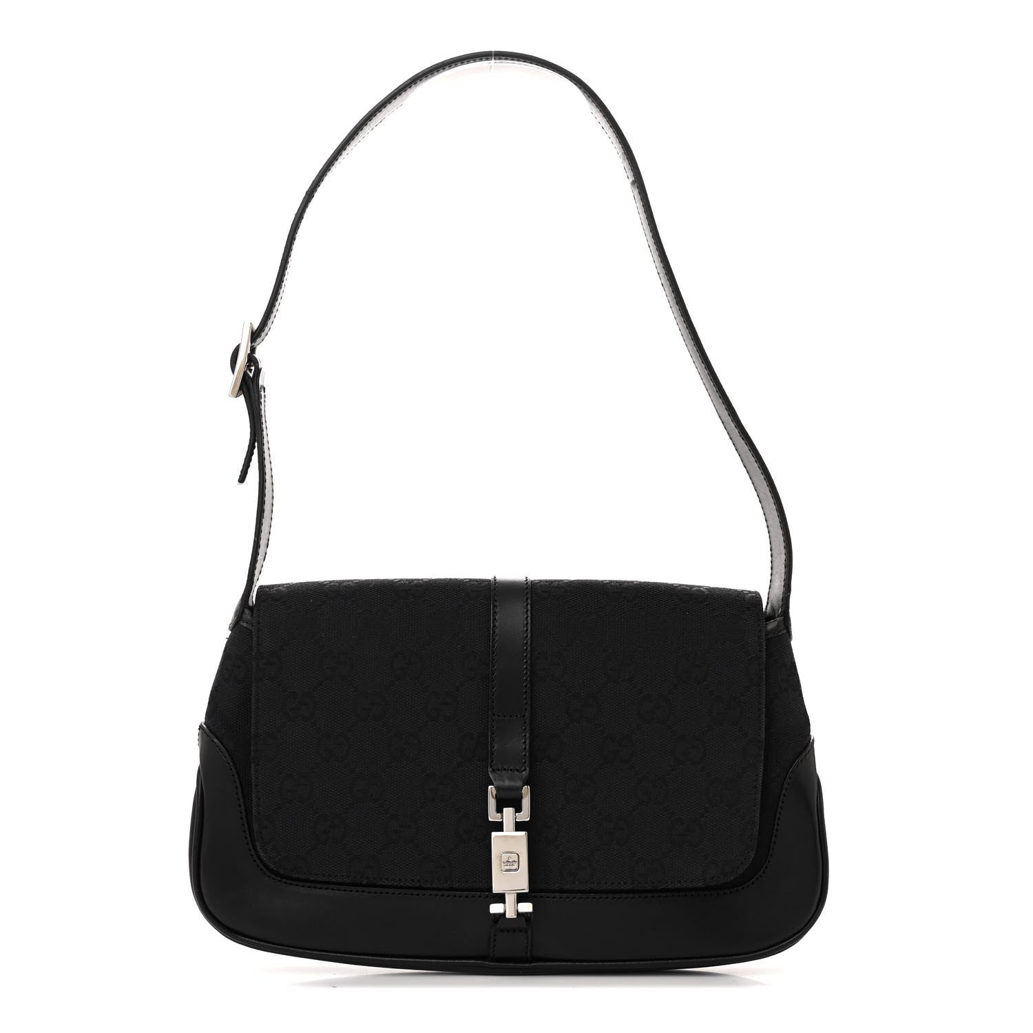 Gucci Monogram Small Jackie O Flap Hobo Black 1 of 14