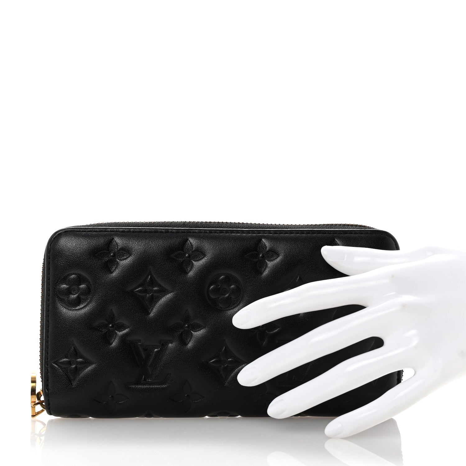 Louis Vuitton Lambskin Embossed Monogram Coussin Zippy Wallet Black 2 of 6