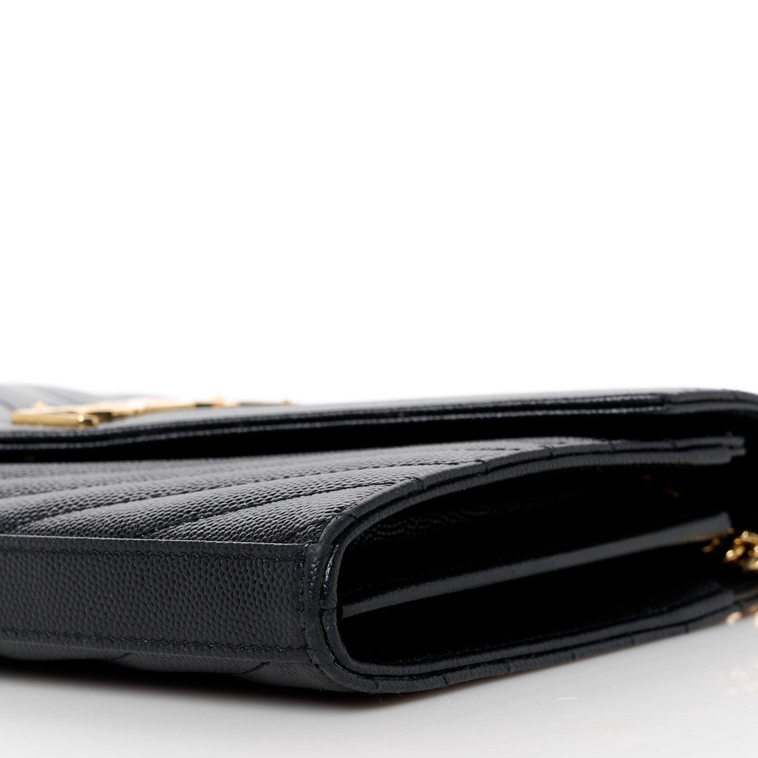 Saint Laurent Grain De Poudre Matelasse Chevron Monogram Chain Wallet Black 10 of 10