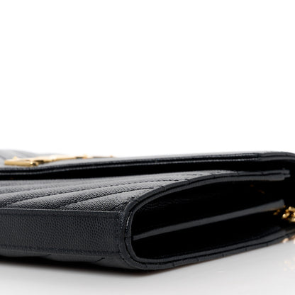 Saint Laurent Grain De Poudre Matelasse Chevron Monogram Chain Wallet Black 10 of 10