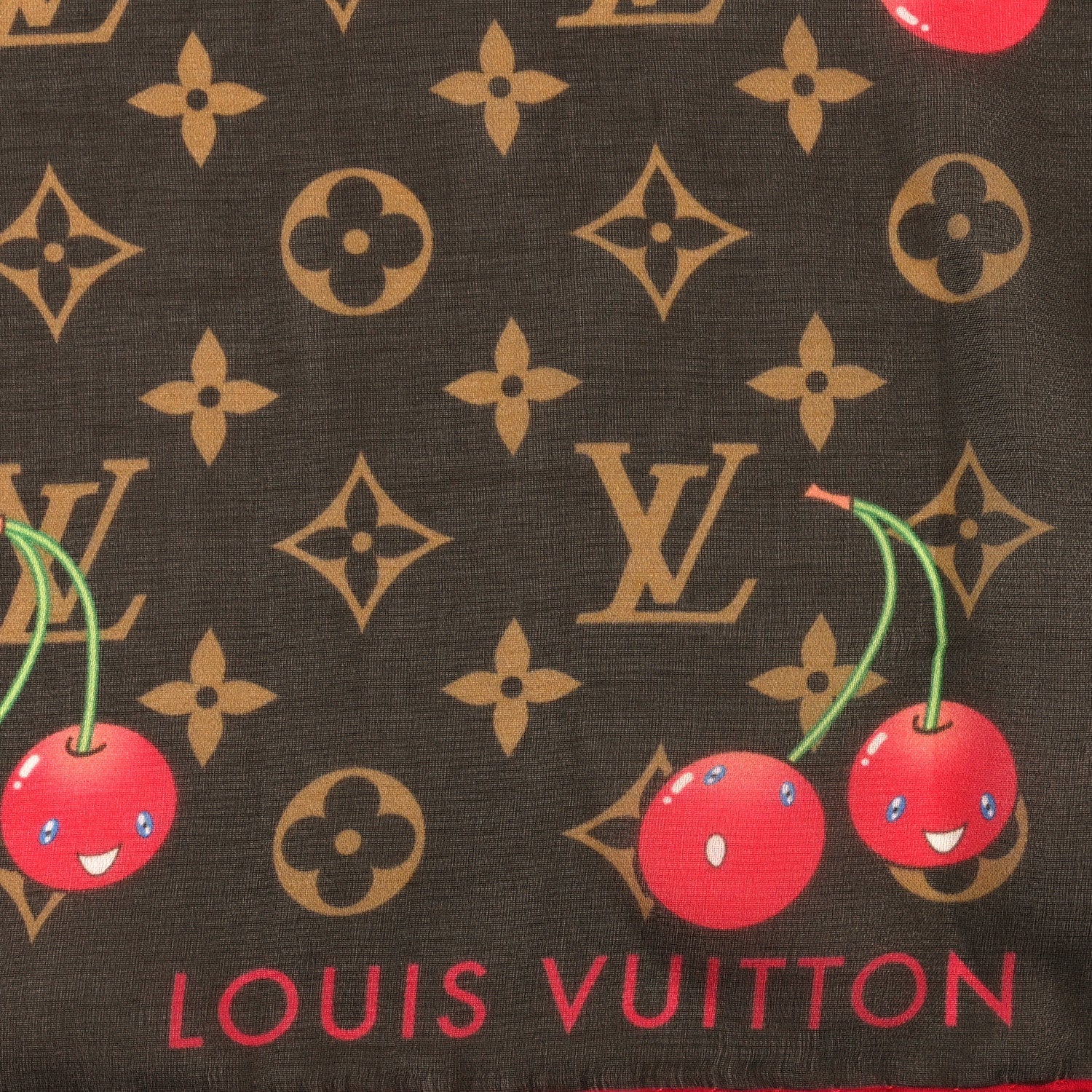 Louis Vuitton LV X TM Silk Cotton Monogram Cerises Square Scarf 55 Brown 2 of 4