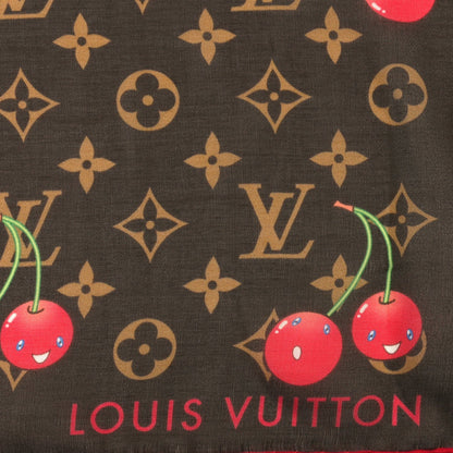 Louis Vuitton LV X TM Silk Cotton Monogram Cerises Square Scarf 55 Brown 2 of 4