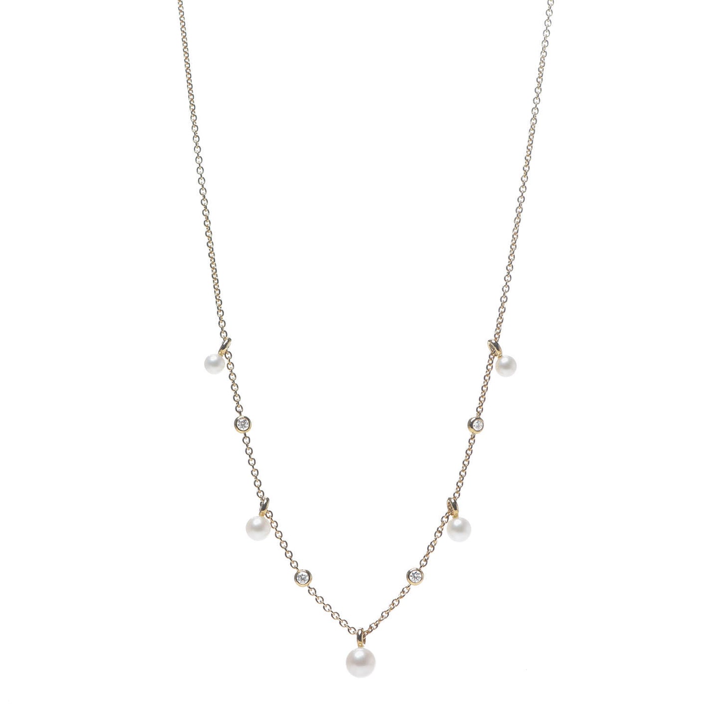 18K Yellow Gold Pearl Diamond Petite Perle Fringe Necklace