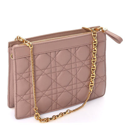 Christian Dior Calfskin Cannage Caro Zipped Pouch With Chain  Rose Des Vents 2 of 8