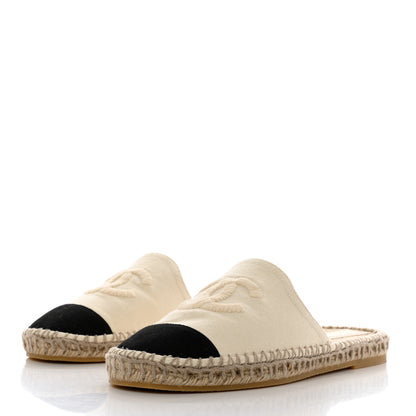 Chanel Denim CC Espadrille Mules 38 White Black 3 of 10