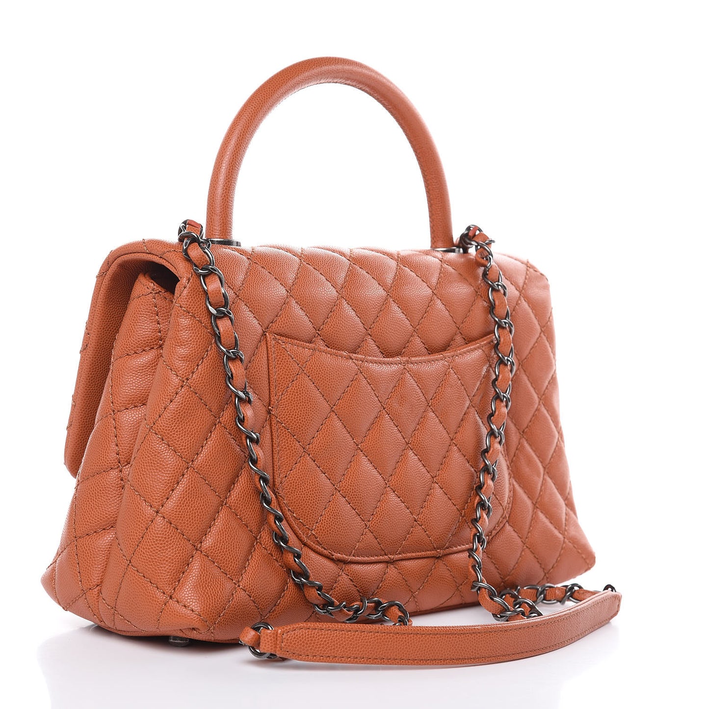 Caviar Quilted Small Coco Handle Flap Orange