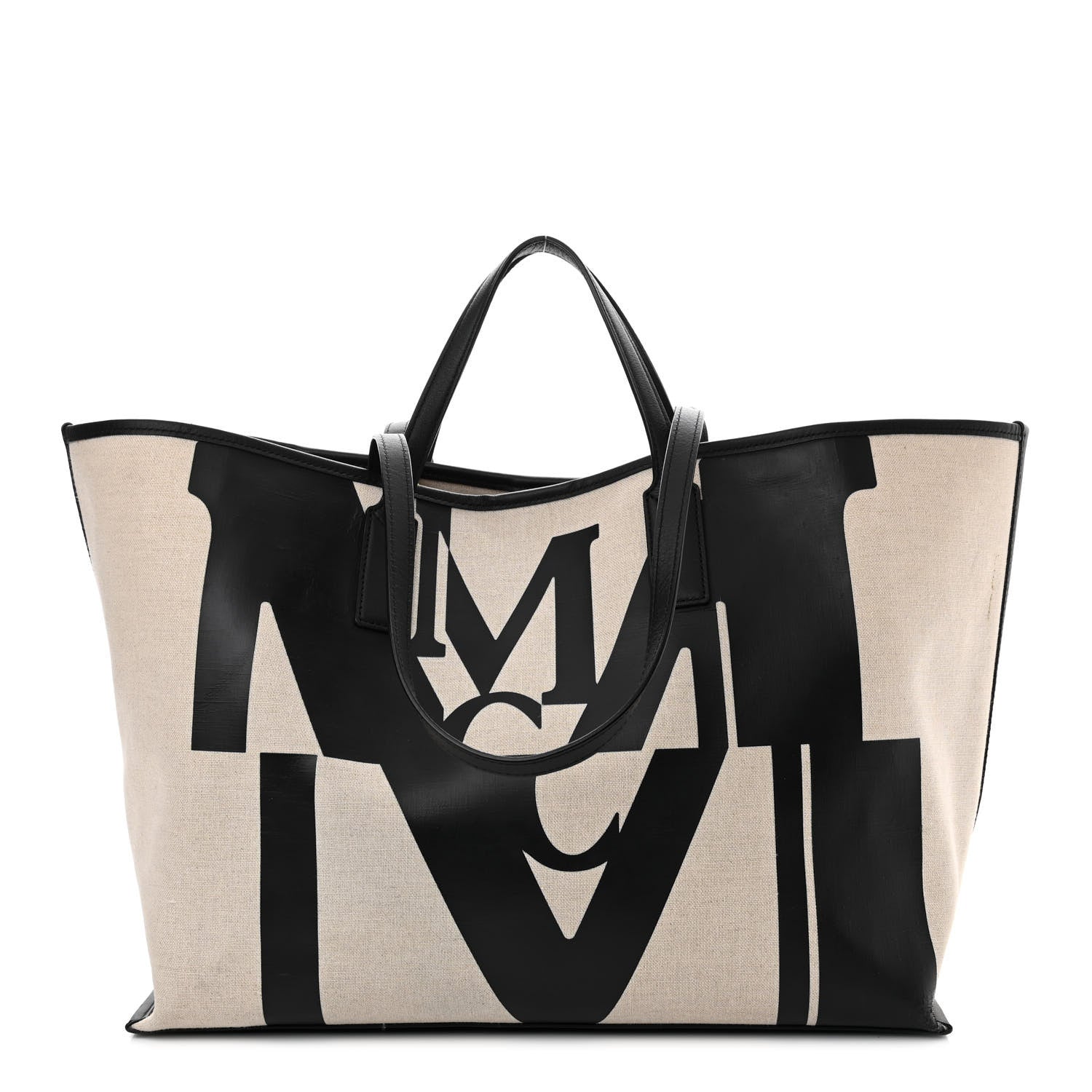 MCM Canvas Glitch Logo Medium Aren Shopper Tote Black White 1 of 15