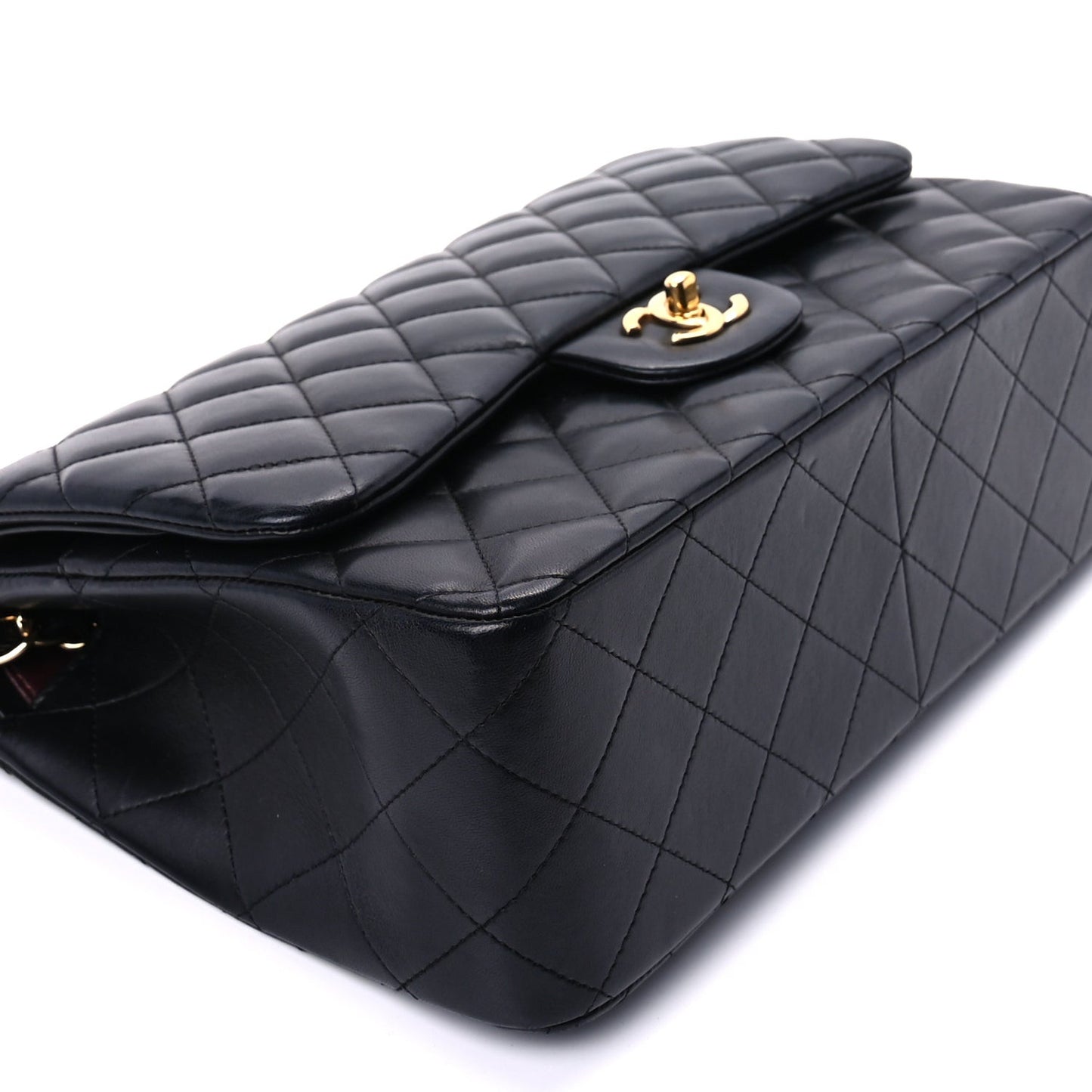 Lambskin Quilted Jumbo Double Flap  Black