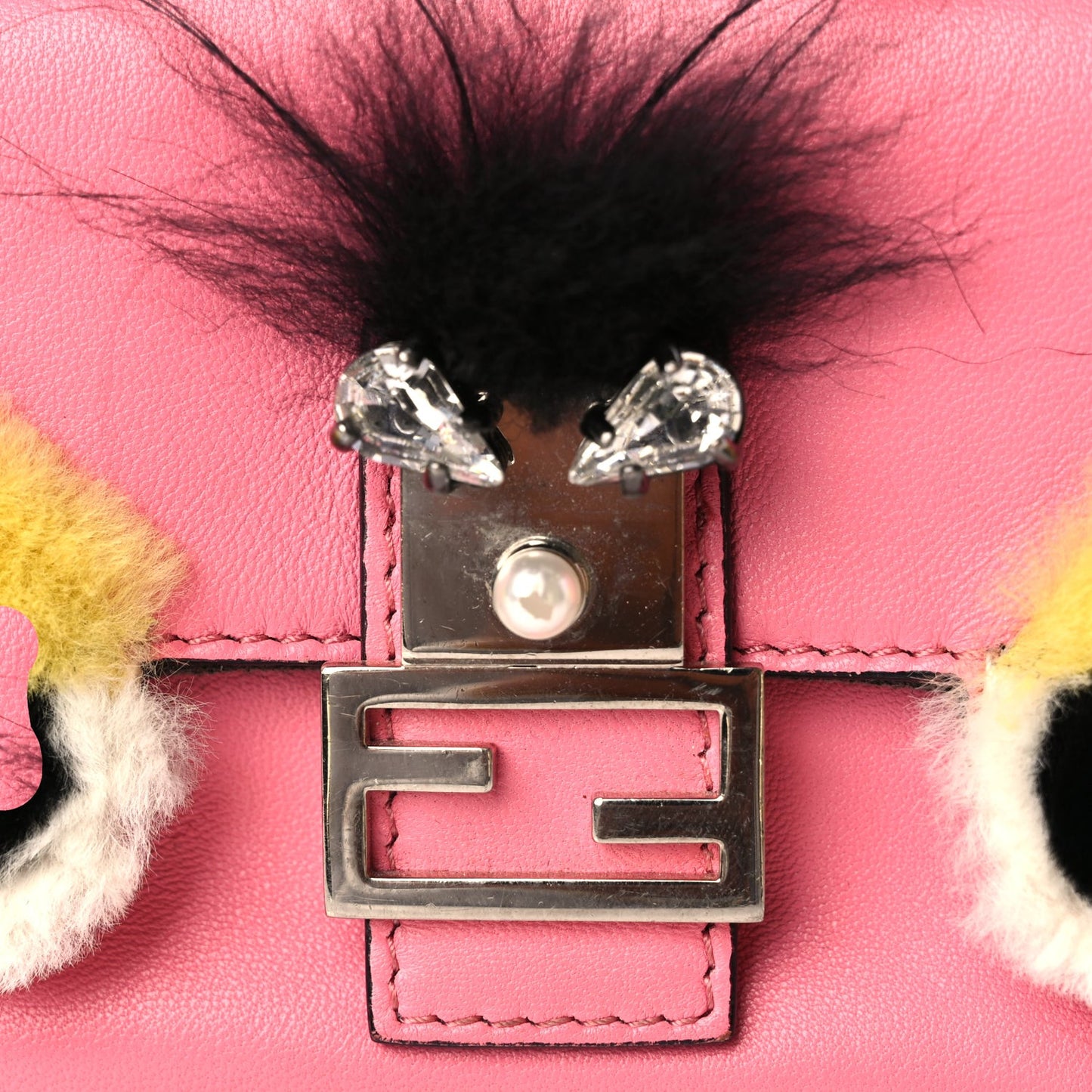 Nappa Rabbit Fox Fur Micro Buggie Baguette Rosa Fluo Multicolor