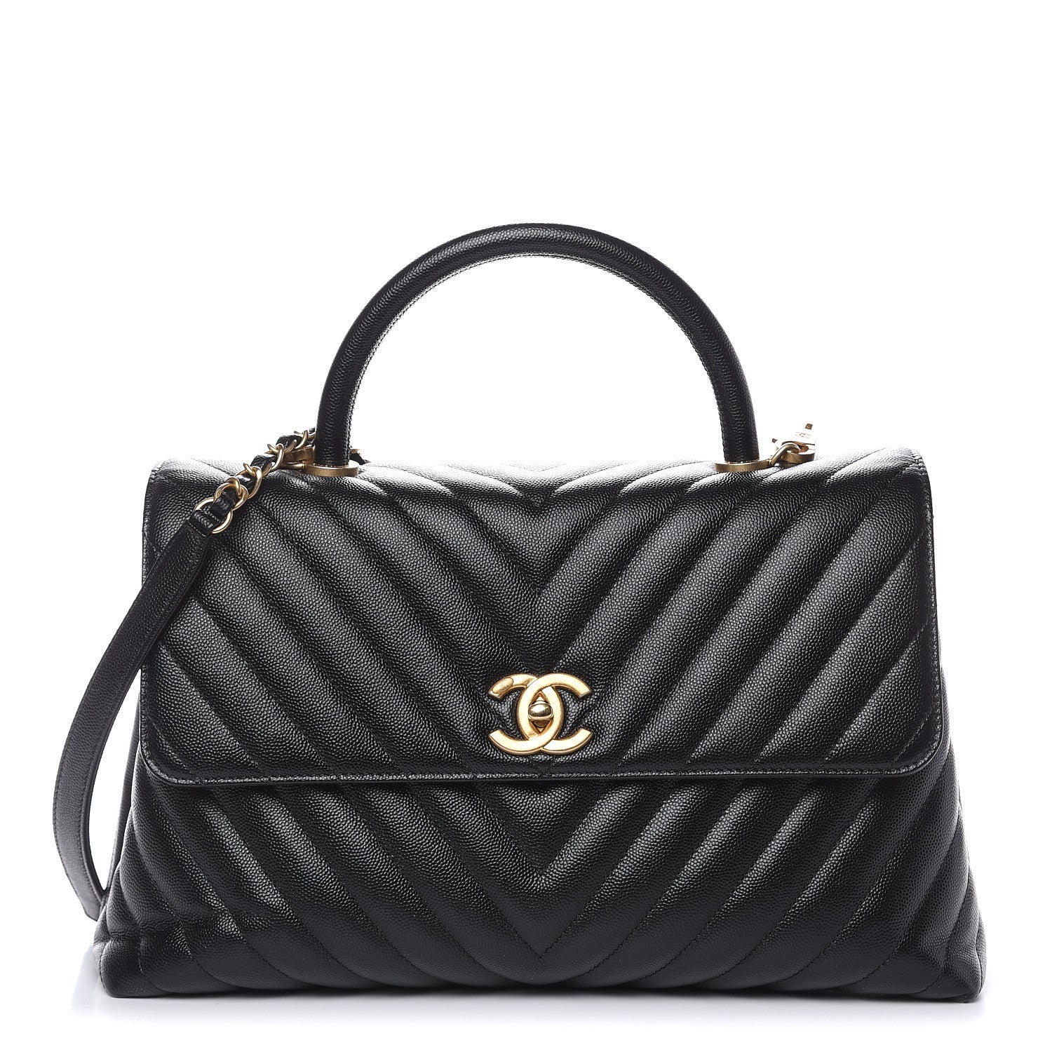 Chanel Caviar Chevron Quilted Medium Coco Handle Flap Black 1 of 11