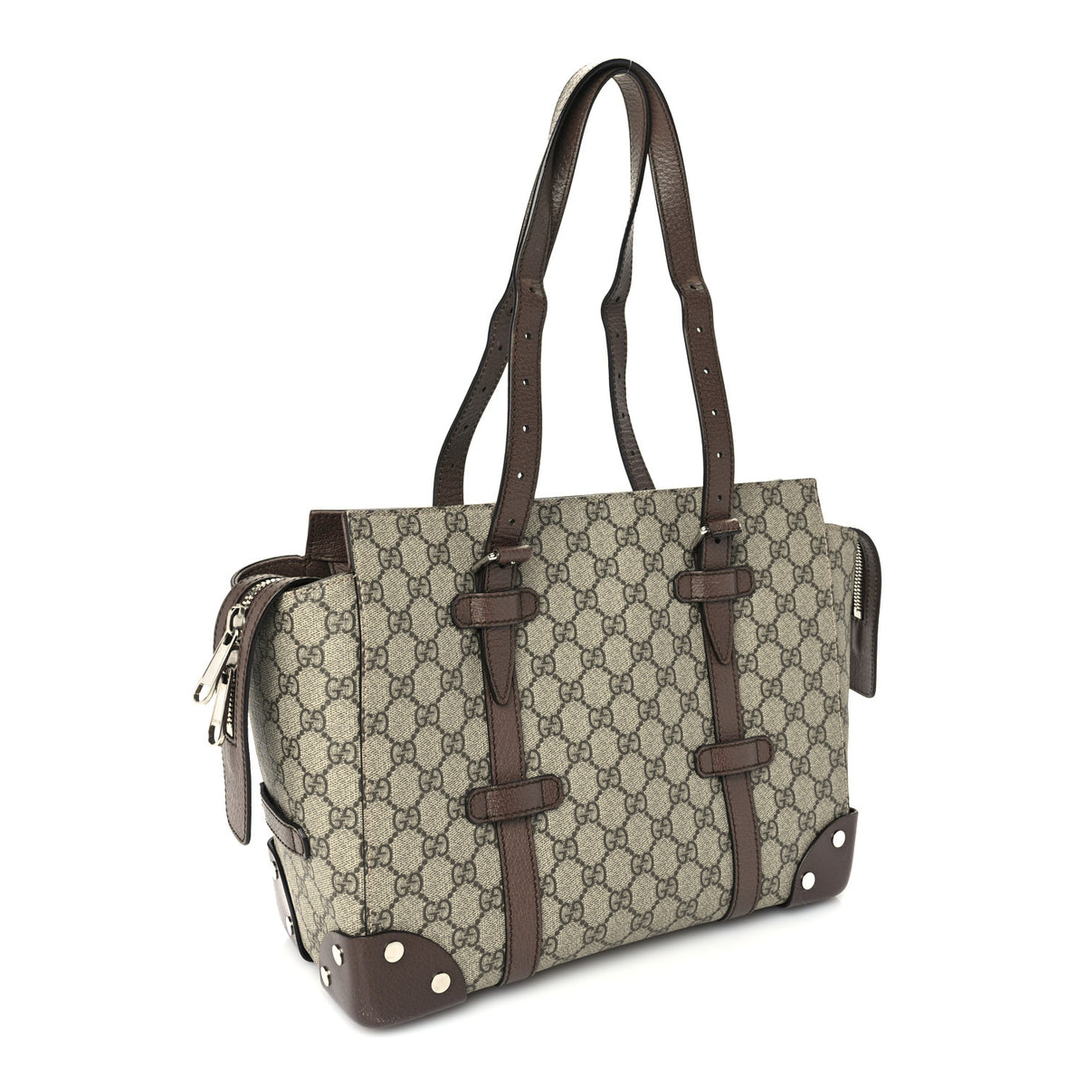 Gucci GG Supreme Monogram Textured Dollar Calfskin Small Detail Tote Beige Ebony New Acero 2 of 8