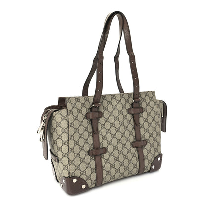 Gucci GG Supreme Monogram Textured Dollar Calfskin Small Detail Tote Beige Ebony New Acero 2 of 8