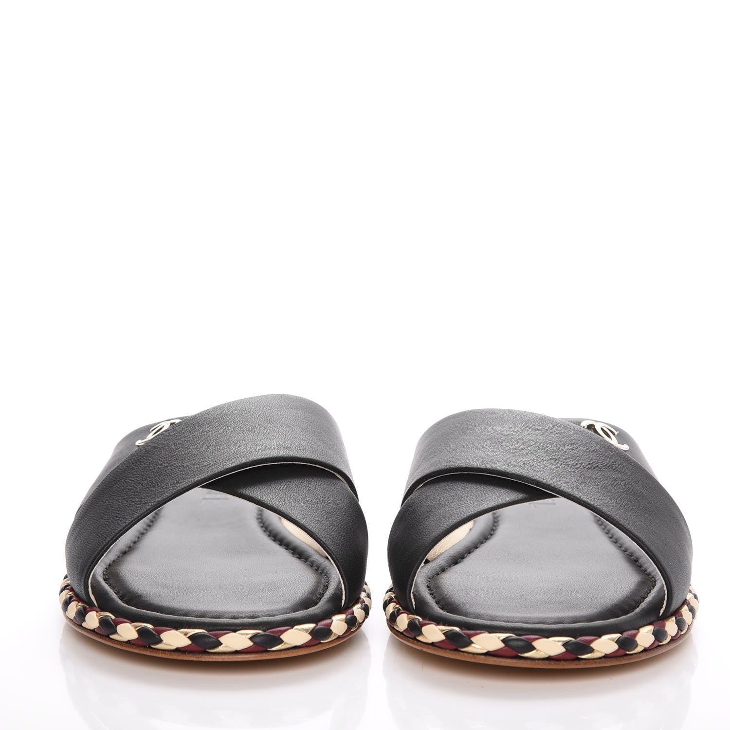 Chanel Lambskin Braided Mule Sandals 39 Black 2 of 9